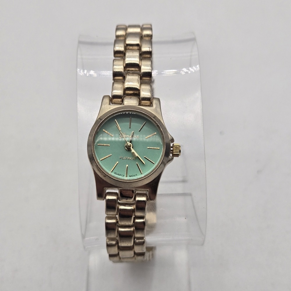 Geneva Platinum 21mm Gold Tone Teal Green Dial Women's Watch Quartz